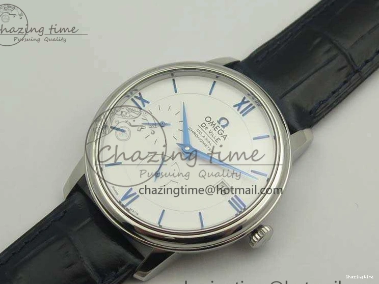 0514 Fashionable De Ville Prestige Real Power Reserve SS TW 1:1 Best Edition White Dial Blue Markers On Leather Strap A 8094